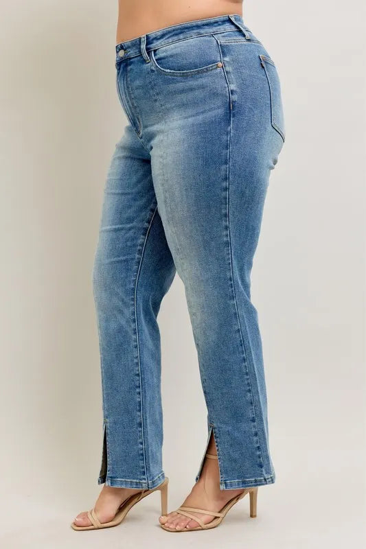 Judy Blue Full Size High Waist Vintage Wash Front Seam & Slit Straight Plus Size - cas7m