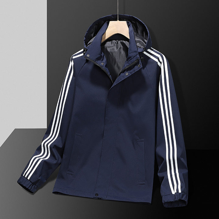 Casual Jacket All-matching And Handsome Striped Sports Detachable Hat Top - cas7m