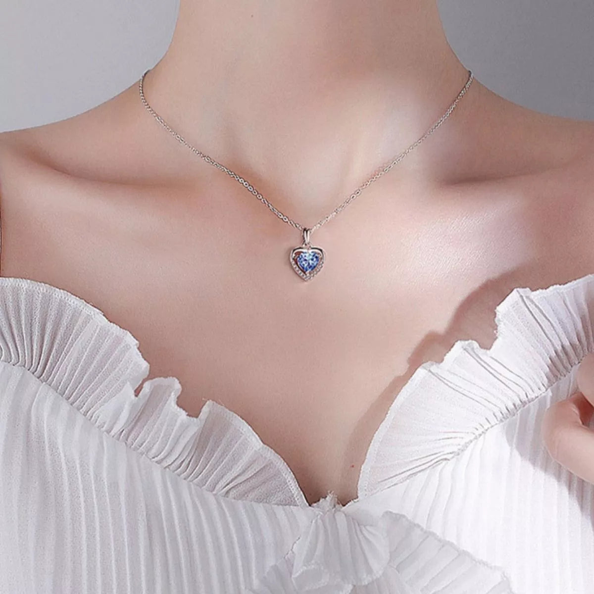 925 Sterling Silver Zircon Heart Necklace - cas7m