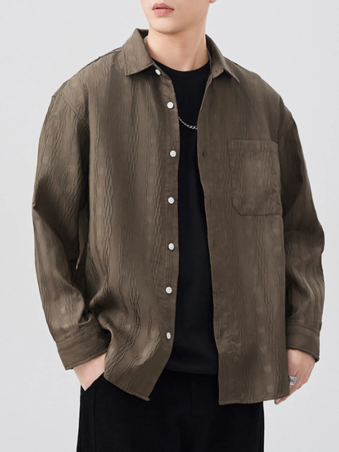 Men's Plus Size Button Up Long Sleeve Shirt - cas7m