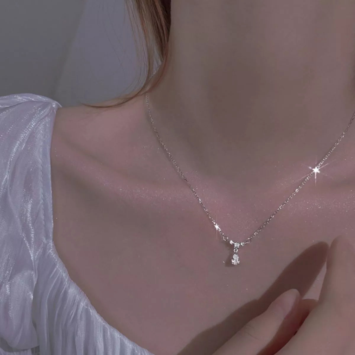 925 Sterling Silver Zircon Teardrop Necklace - cas7m