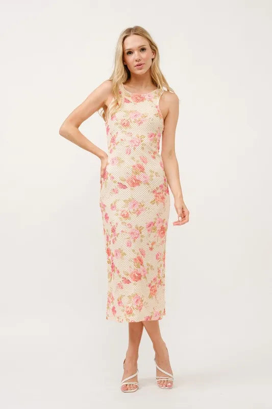 And The Why Floral Fishnet Bodycon Midi Dress - cas7m