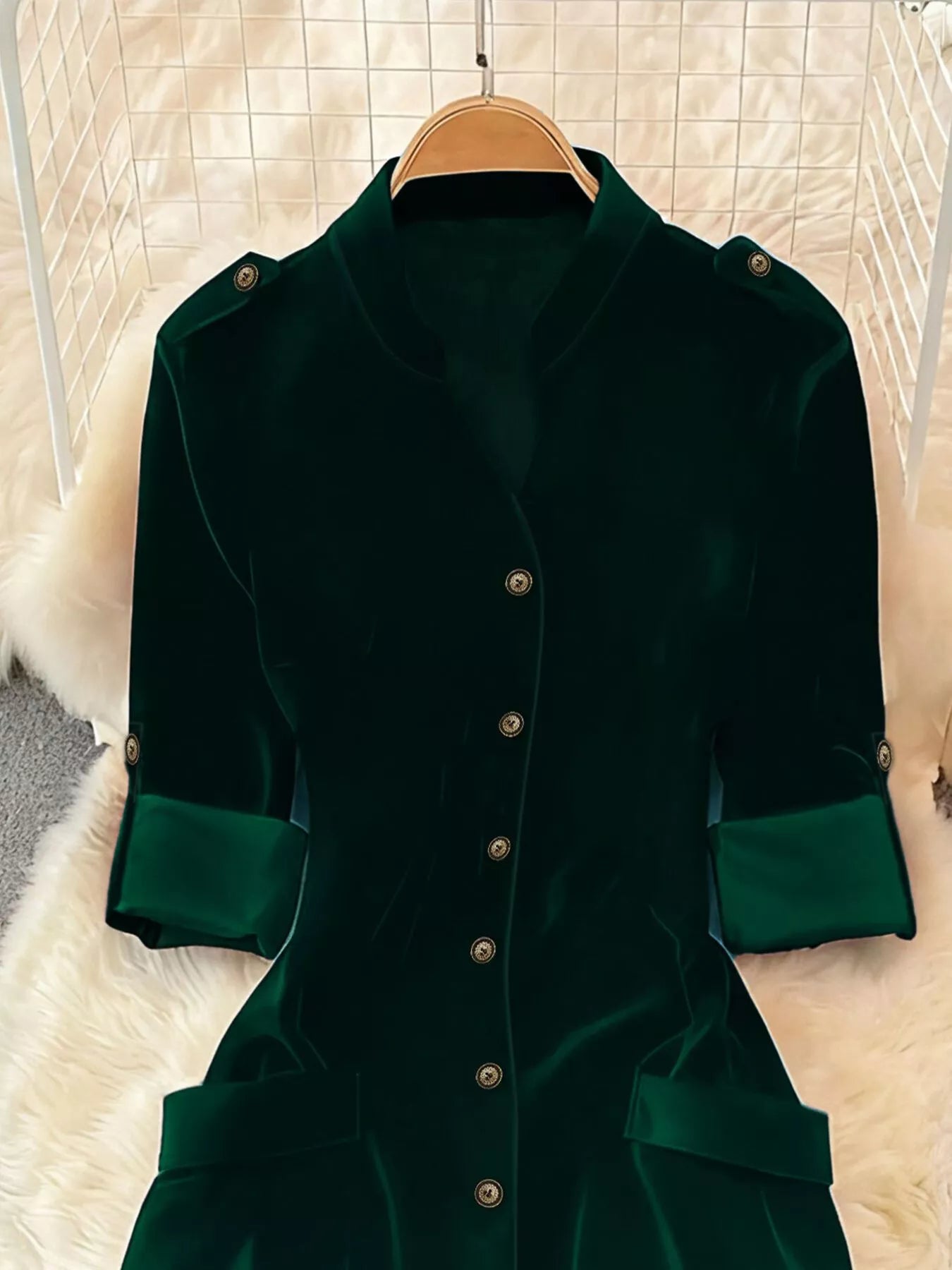 Velvet Button-Down Midi Dress - cas7m