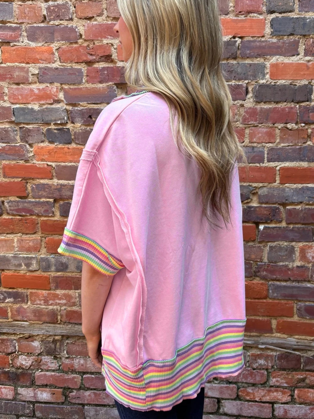Rainbow Trim Side Slit Top - cas7m