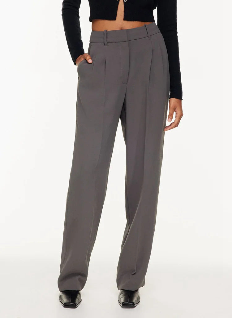 High Waist Straight Trousers With Pockets Wide Leg Casual Pants For Women - cas7m