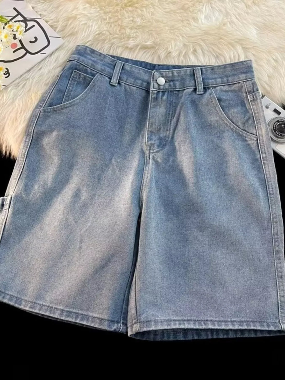 Men's Full Size High-Waisted Wide-Leg Denim Shorts Plus Size - cas7m