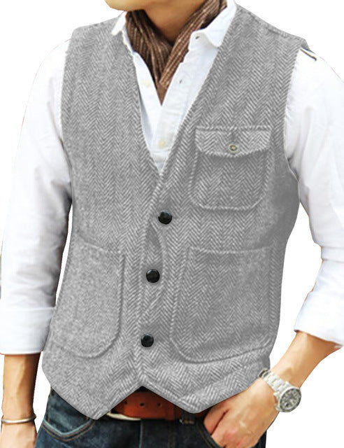 Herringbone Men's Suit Vest Vest - cas7m