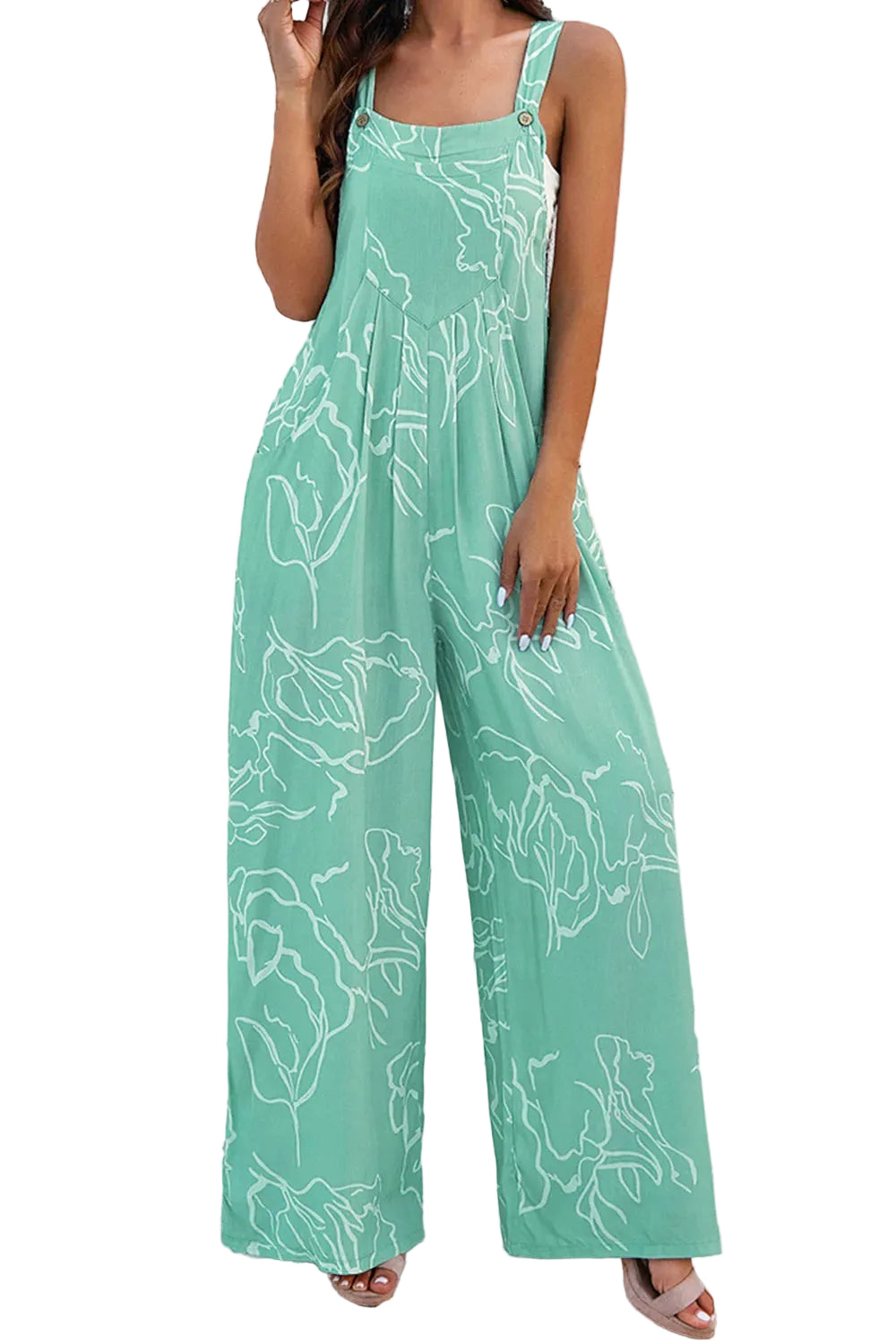 Printed Wide Strap Jumpsuit - cas7m