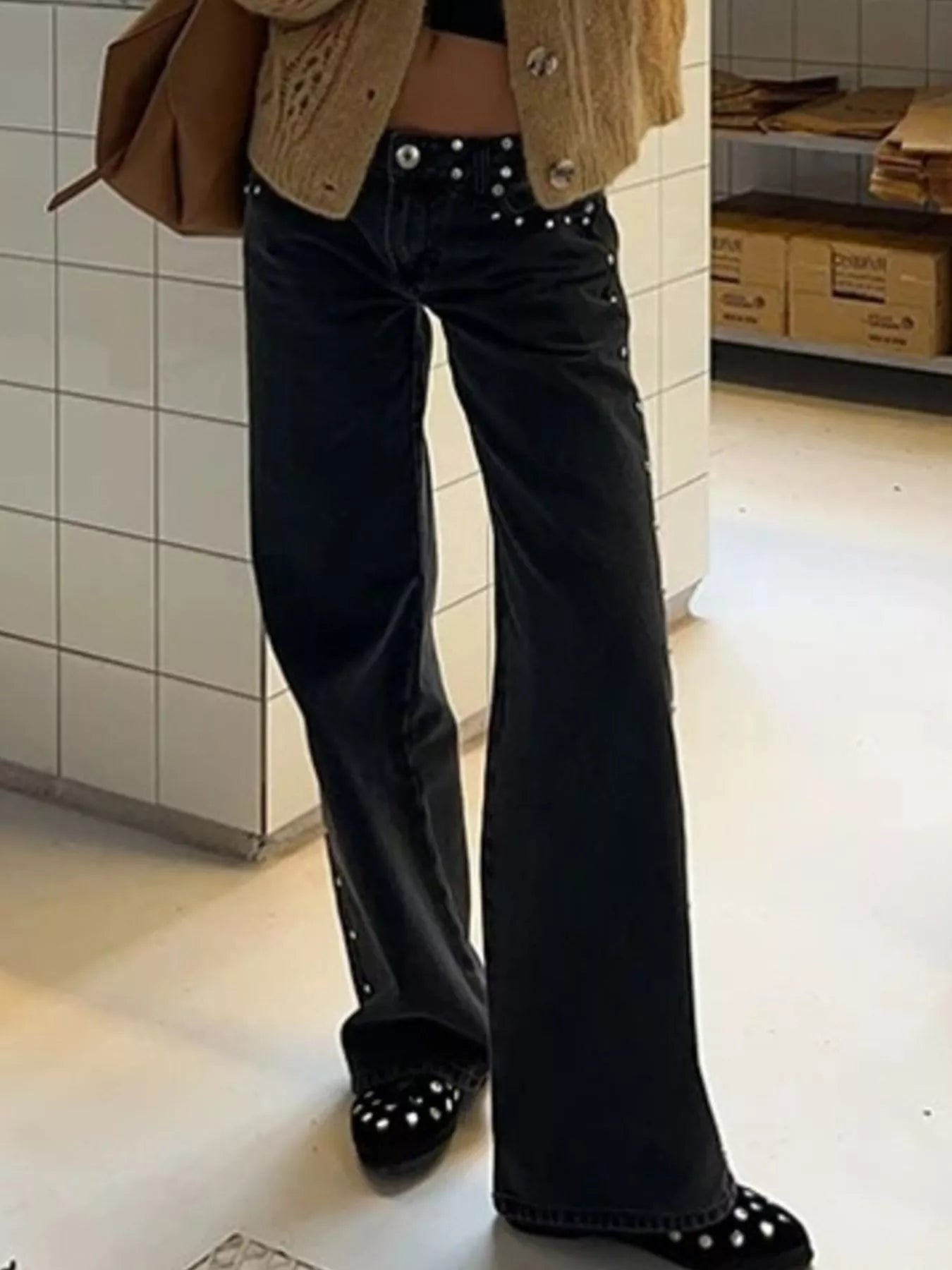 Leopard Star Patches Wide Leg Jeans - cas7m