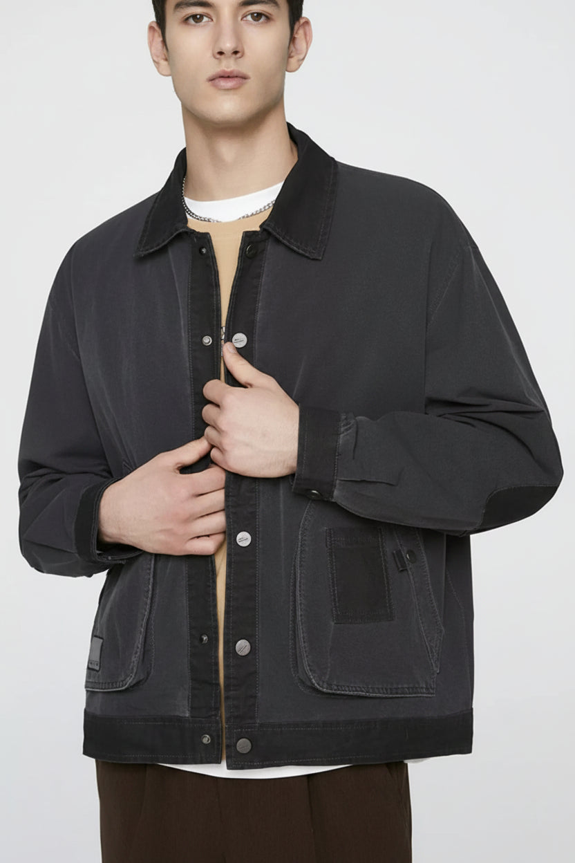 Men's Plus Size Snap Down Long Sleeve Jacket - cas7m