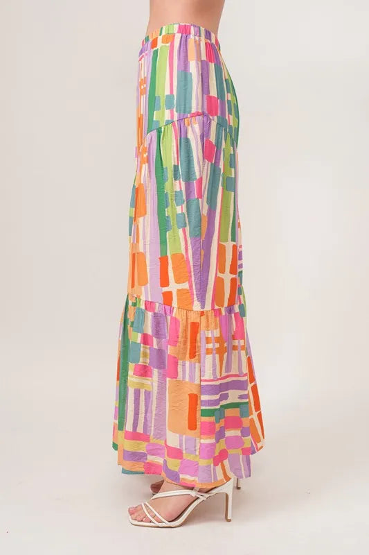 And The Why Asymmetric Geo Printed Tiered Maxi Skirt - cas7m
