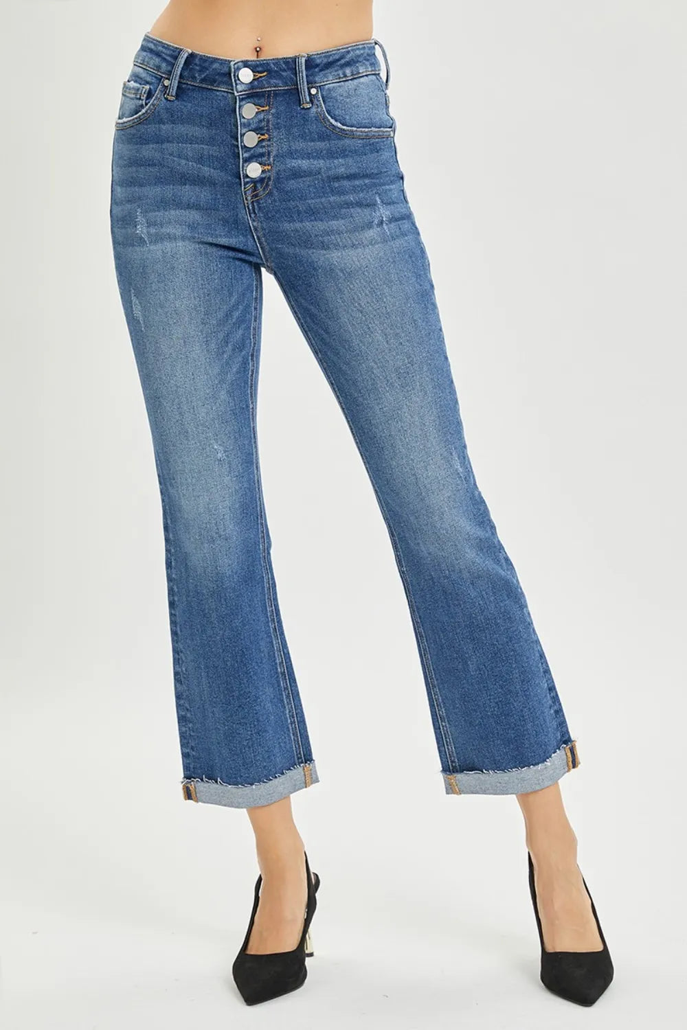 RISEN Full Size Button Fly Cropped Bootcut Jeans - cas7m