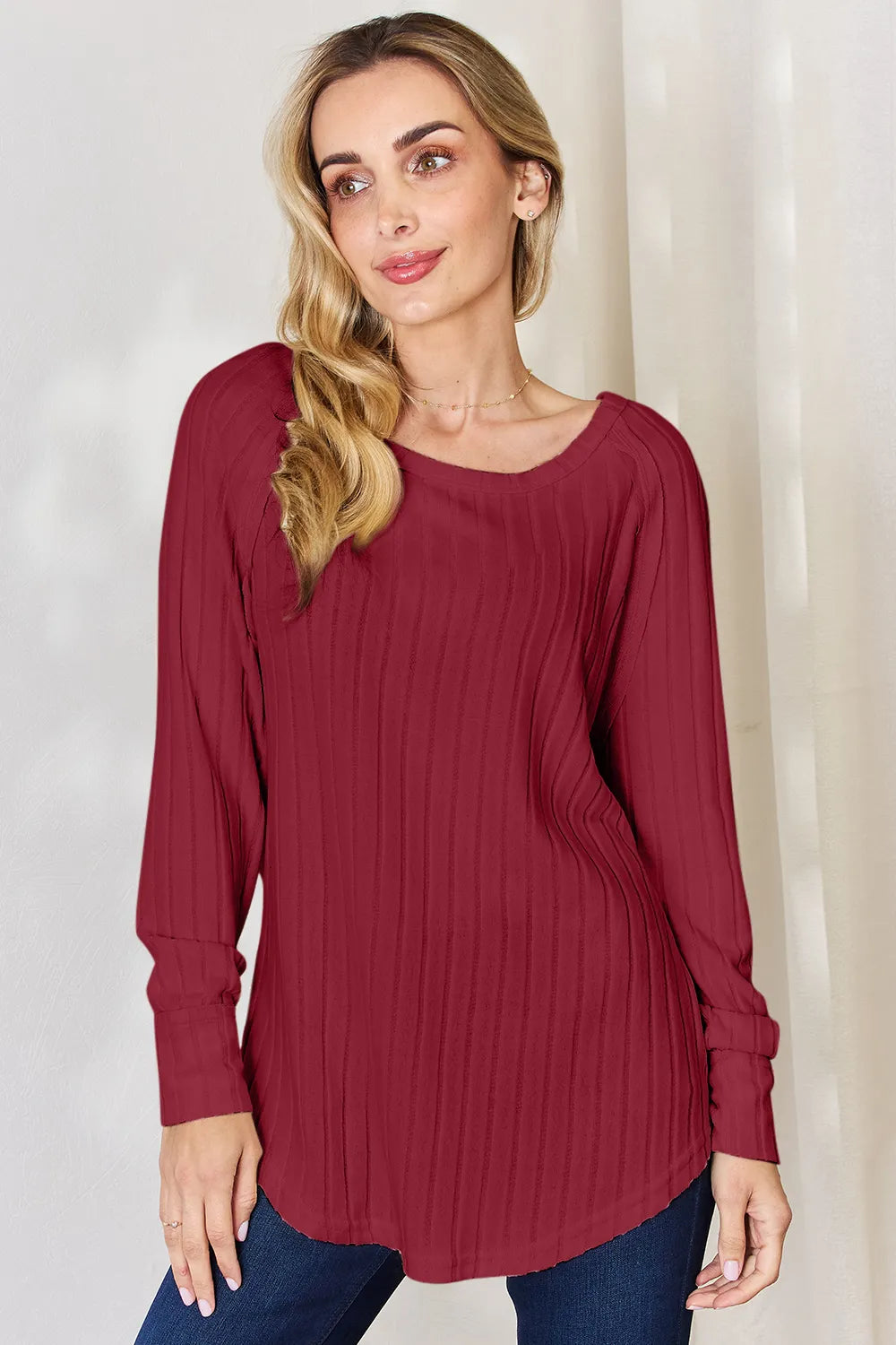 Ribbed Basic Stretch Top – Versatile & Comfy Poly Blend - cas7m