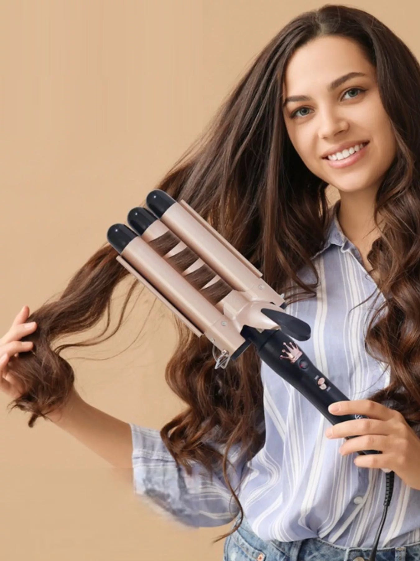 3-Barrel Beachy Waves Curling Iron - Effortless Styling Tool - cas7m