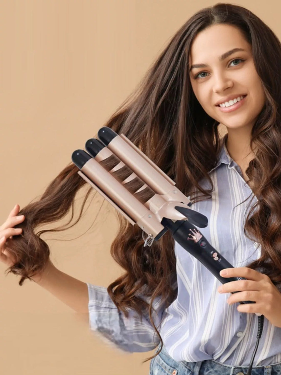 3-Barrel Beachy Waves Curling Iron - Effortless Styling Tool - cas7m