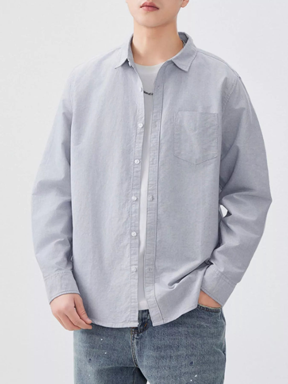 Men's Plus Size Button Up Long Sleeve Shirt - cas7m
