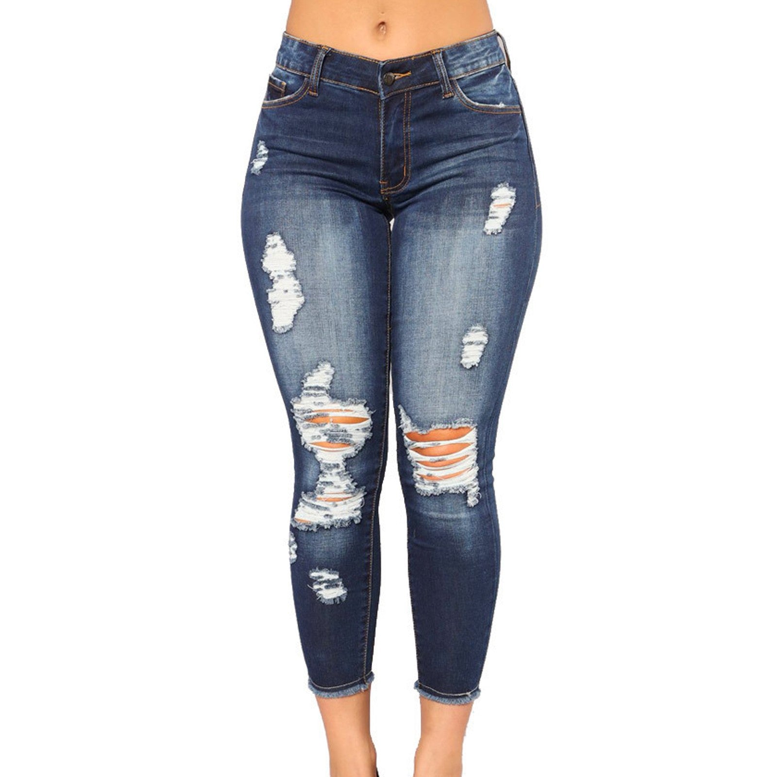 Women's Fashion Elastic Slim Fit Ripped Skinny Jeans - cas7m