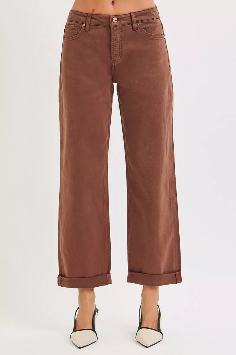 RISEN Full Size Tummy Control Mid Rise Ankle Barrel Baggy Plus Size - cas7m