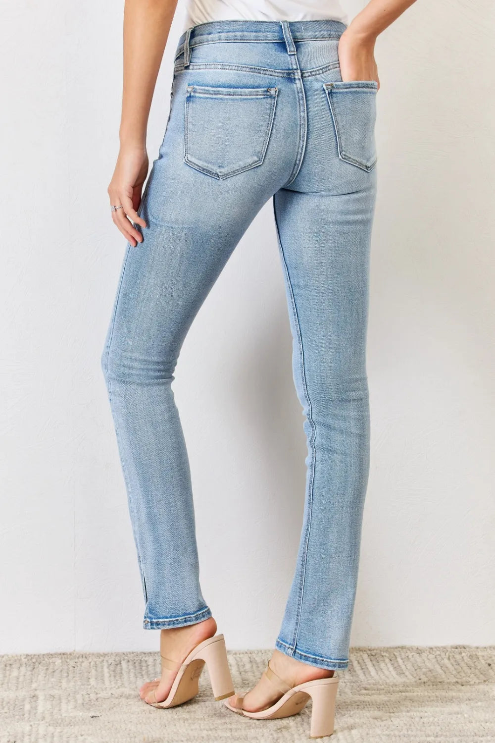 Kancan Full Size Mid Rise Y2K Slit Bootcut Jeans - cas7m