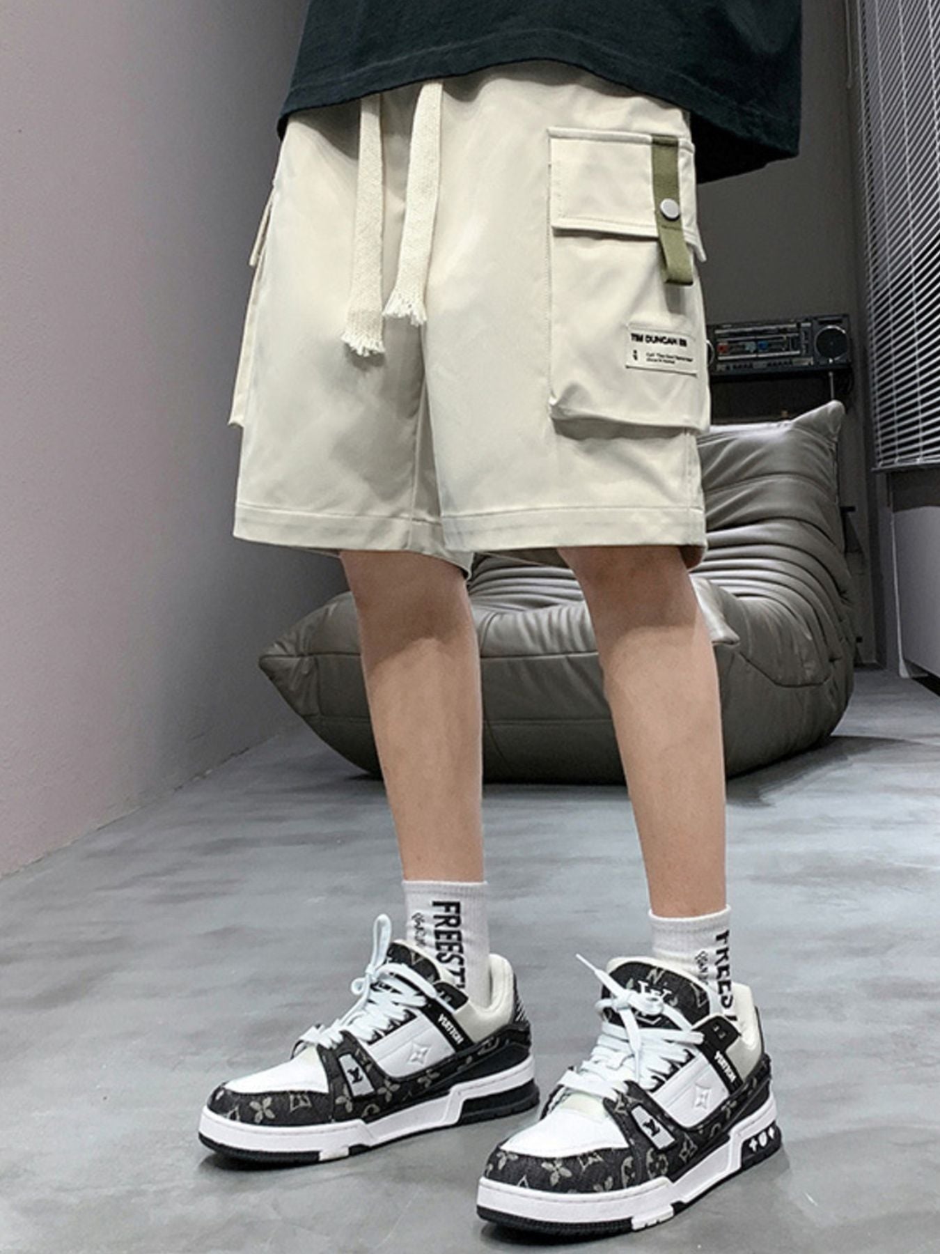 Men's Plus Size Casual Cargo Shorts with Drawstring - cas7m
