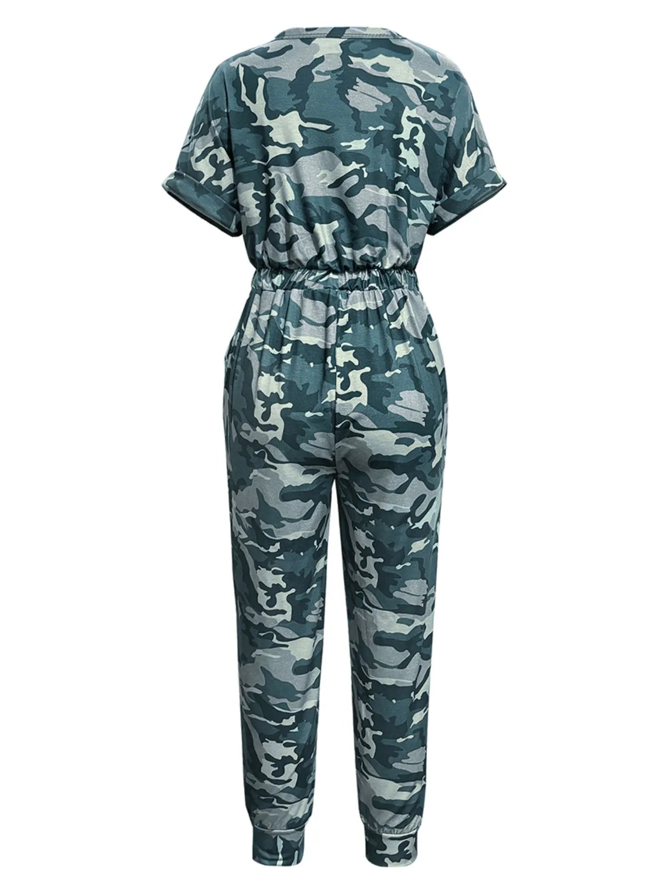 Drawstring Waist Short Sleeve Jumpsuit - cas7m