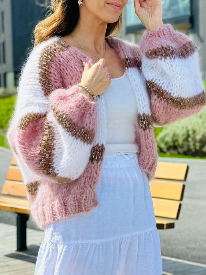 Color Block Open Front Cardigan - cas7m