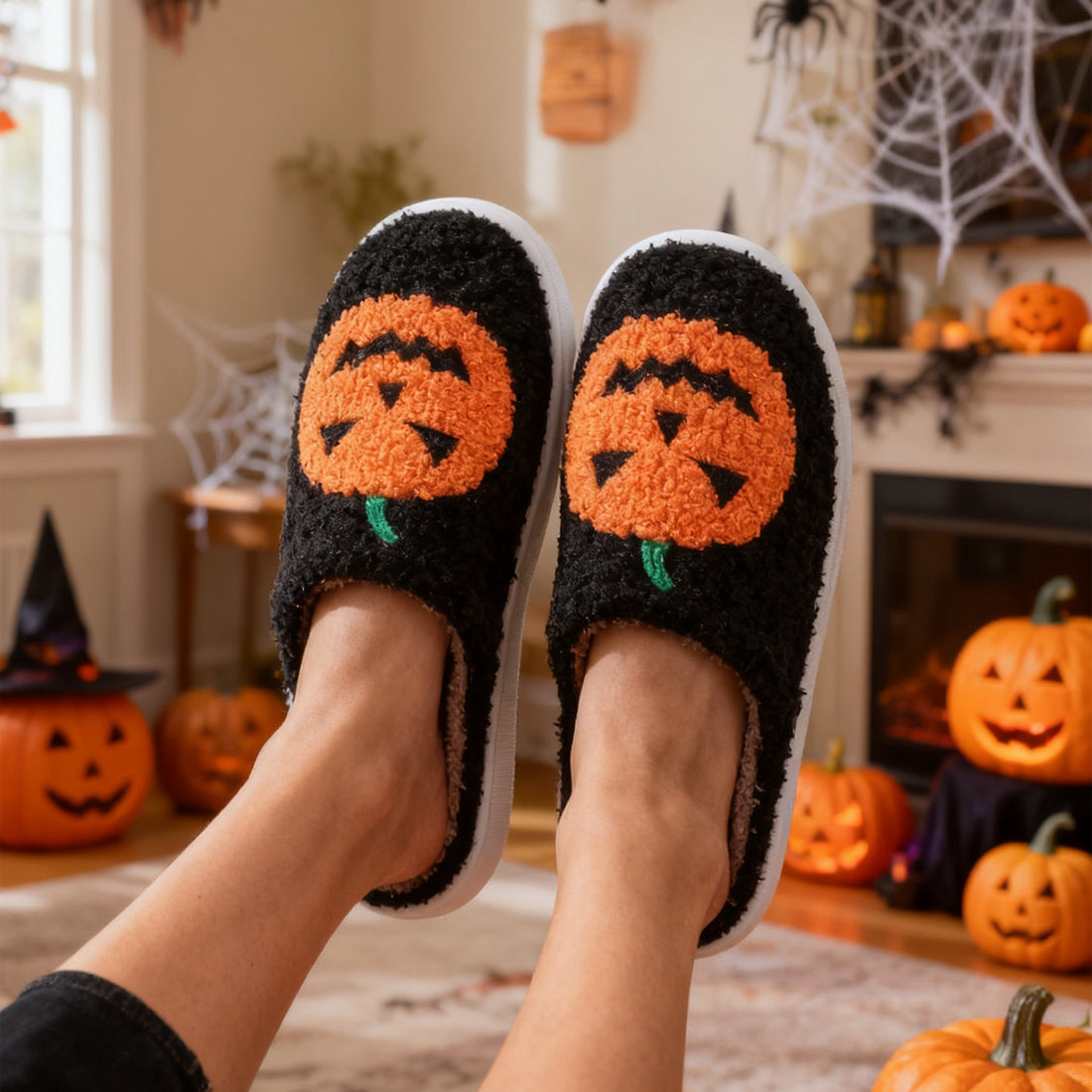 Halloween Pumpkin Cartoon Slippers Warm Winter Slippers Men And Women Couples Indoor House Shoes - cas7m