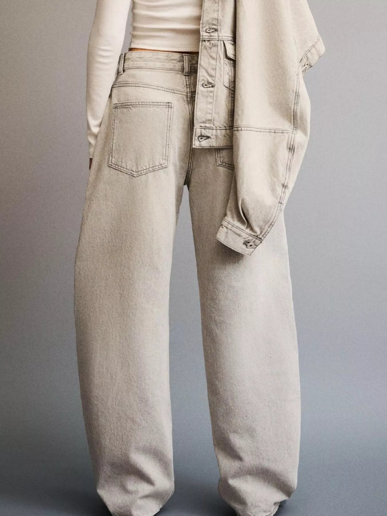 Wide Leg Washed Jeans - cas7m