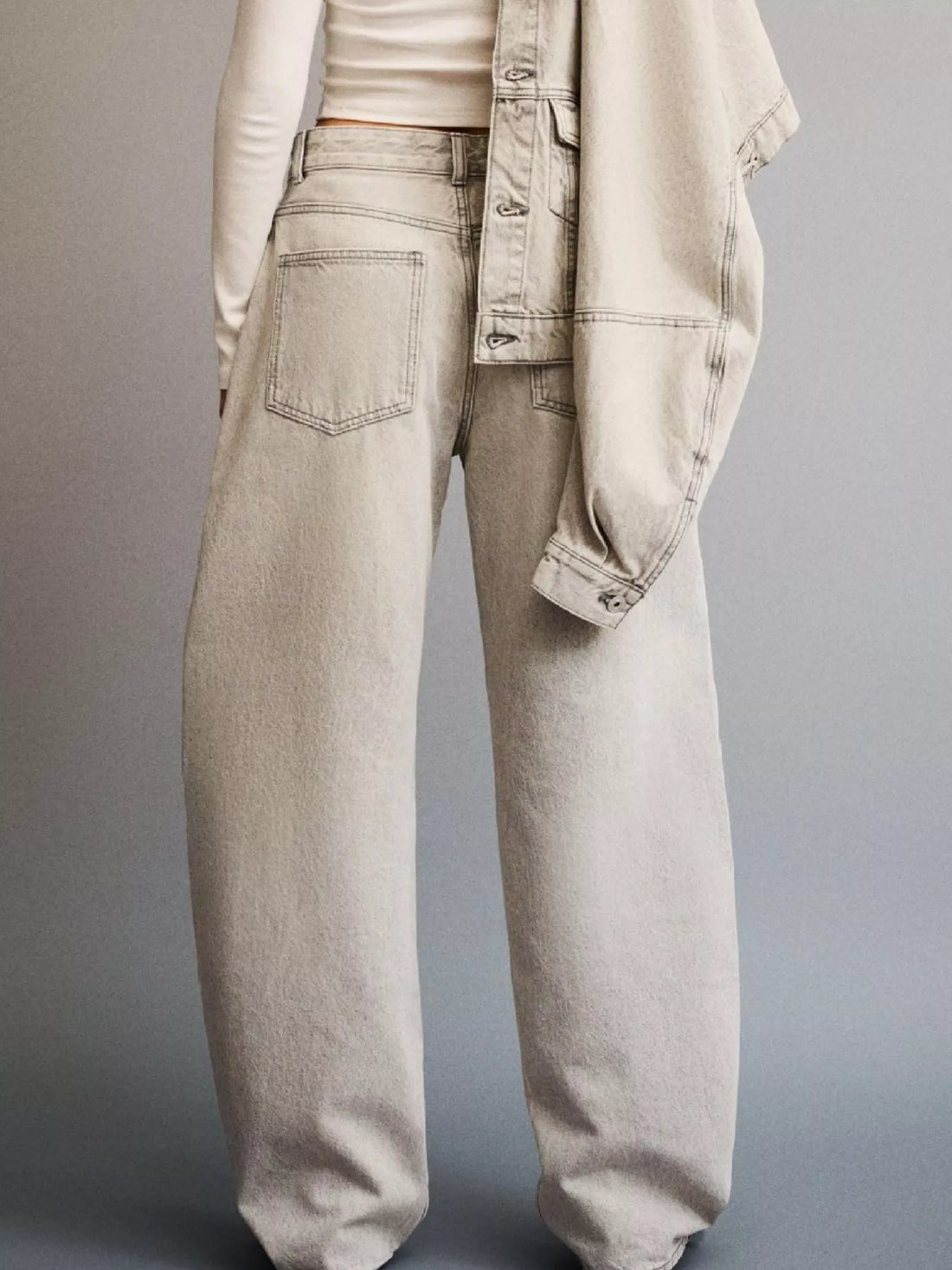 Wide Leg Washed Jeans - cas7m