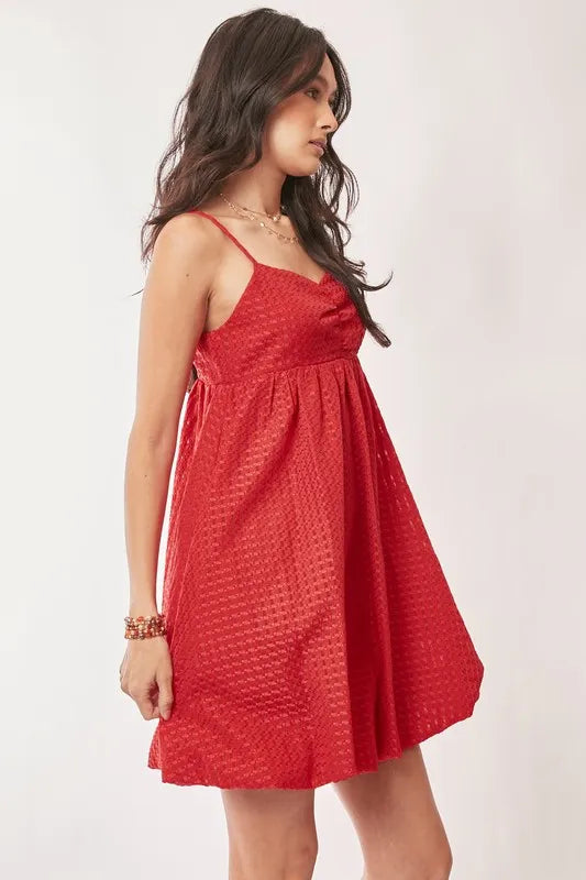 Davi & Dani Textured Sweetheart Neckline Bubble Hem Dress - cas7m