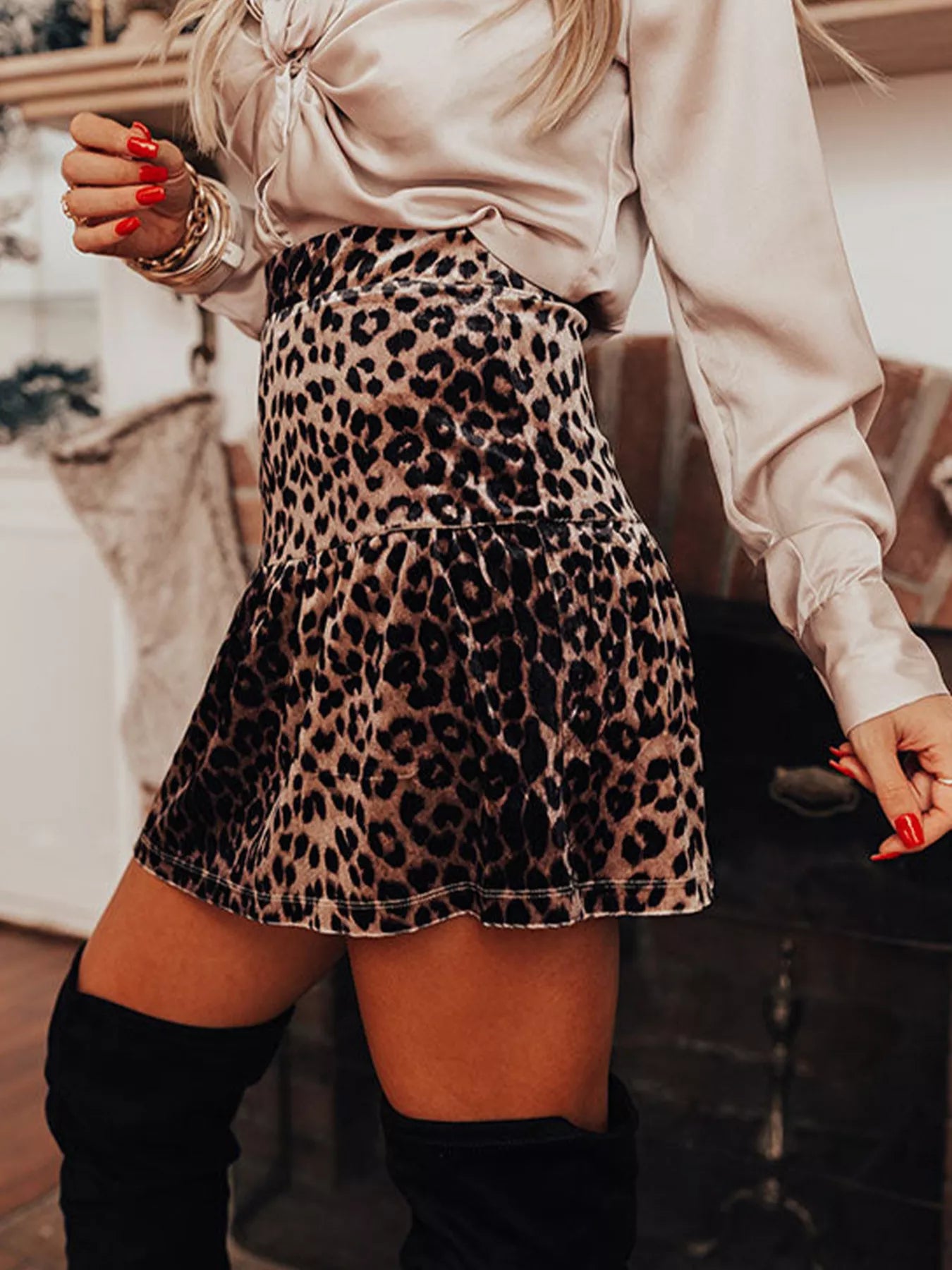 Leopard Tiered Mini Skirt - cas7m
