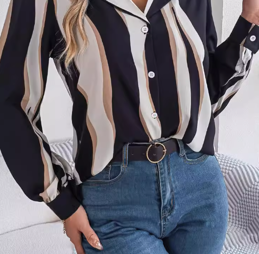 Chic V-Neck Stripe Blouse