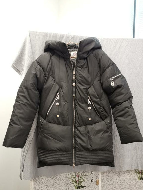 Casual hooded women winter coat parka Zipper pocket padded jacket coat - cas7m