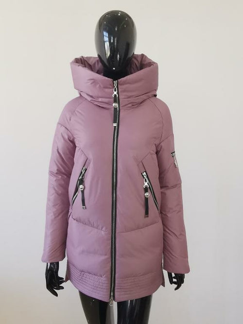 Casual hooded women winter coat parka Zipper pocket padded jacket coat - cas7m