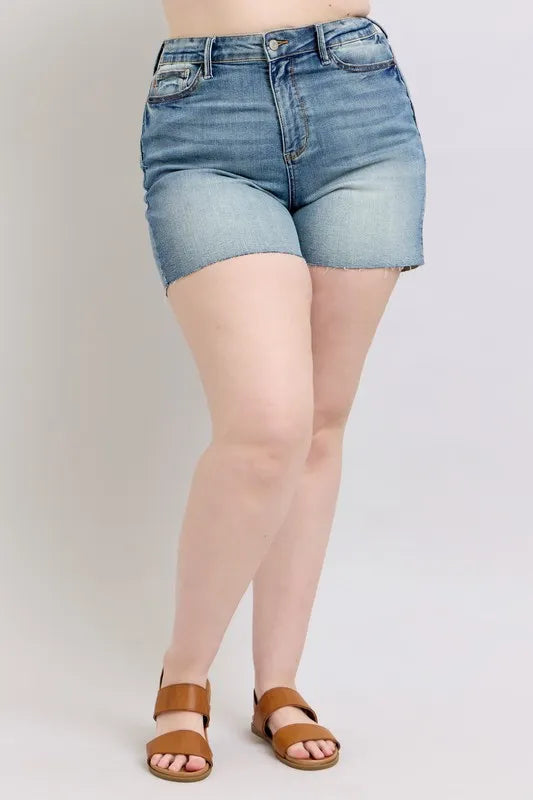 Judy Blue Full Size High Waist Star Seam Detail Denim Shorts Plus Size - cas7m