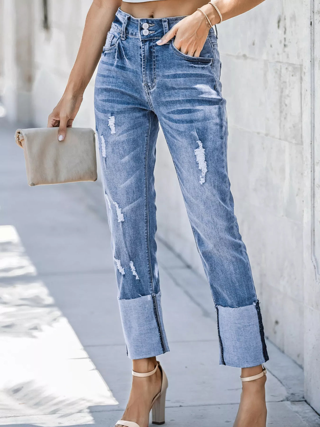Vintage Stretch Distressed Denim Jeans - Comfort & Style - cas7m