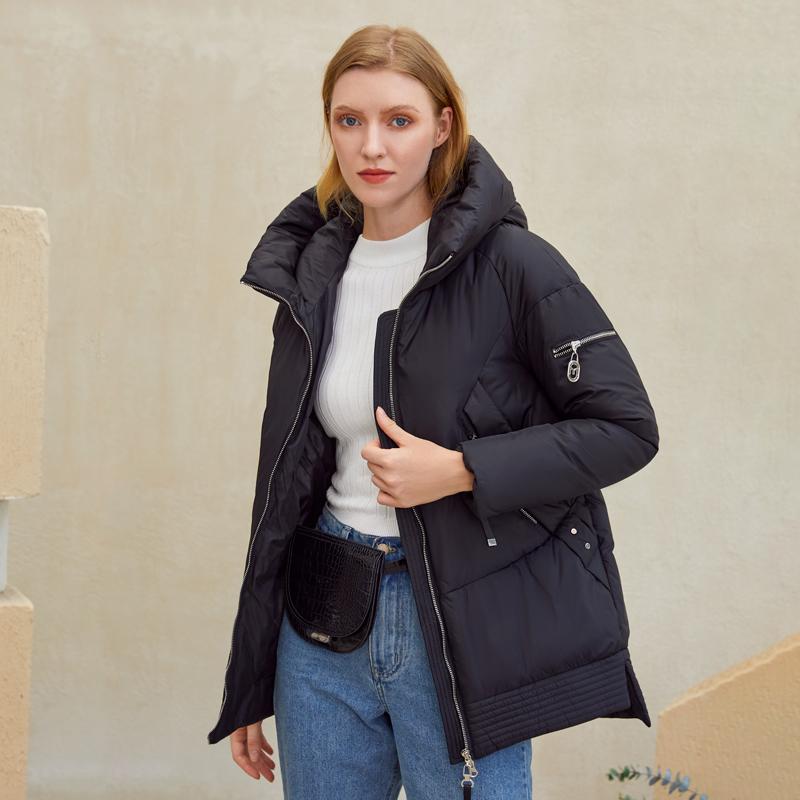 Casual hooded women winter coat parka Zipper pocket padded jacket coat - cas7m