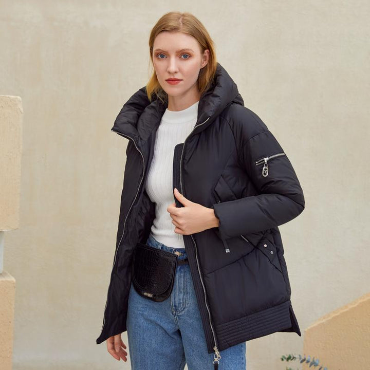 Casual hooded women winter coat parka Zipper pocket padded jacket coat - cas7m
