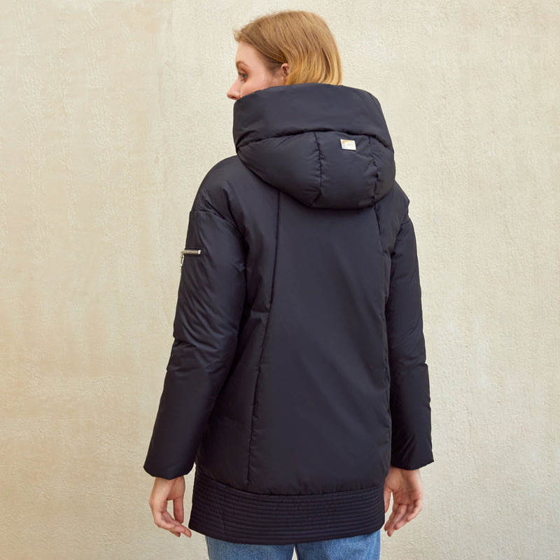 Casual hooded women winter coat parka Zipper pocket padded jacket coat - cas7m