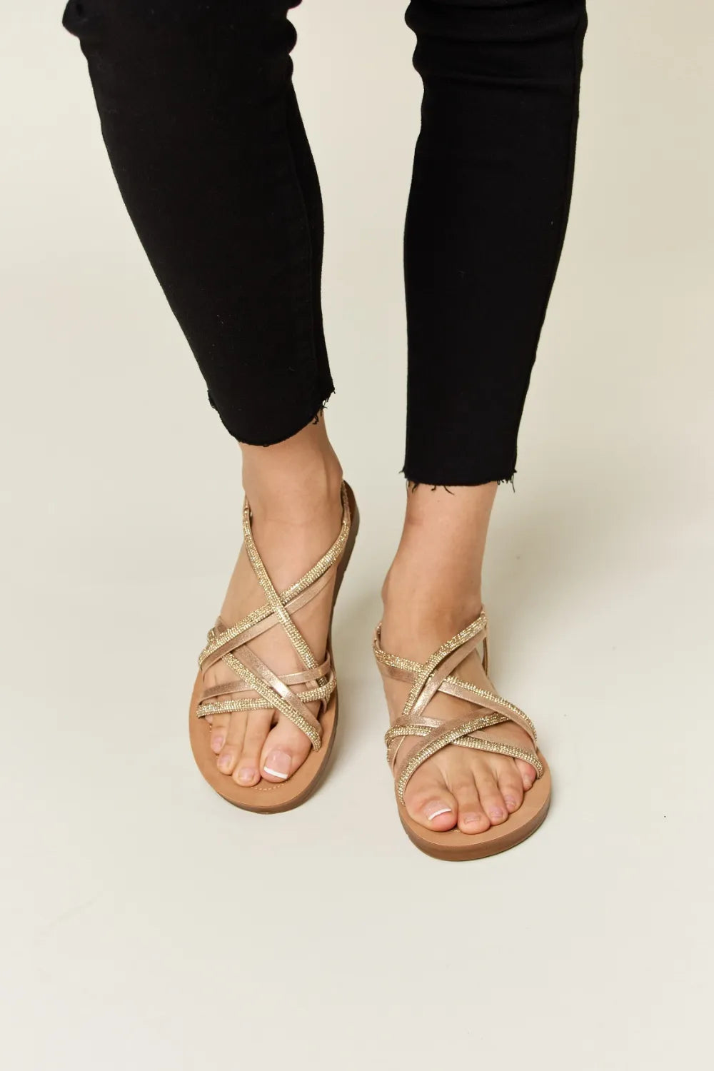 Forever Link Rhinestone Crisscross Flat Sandals - cas7m