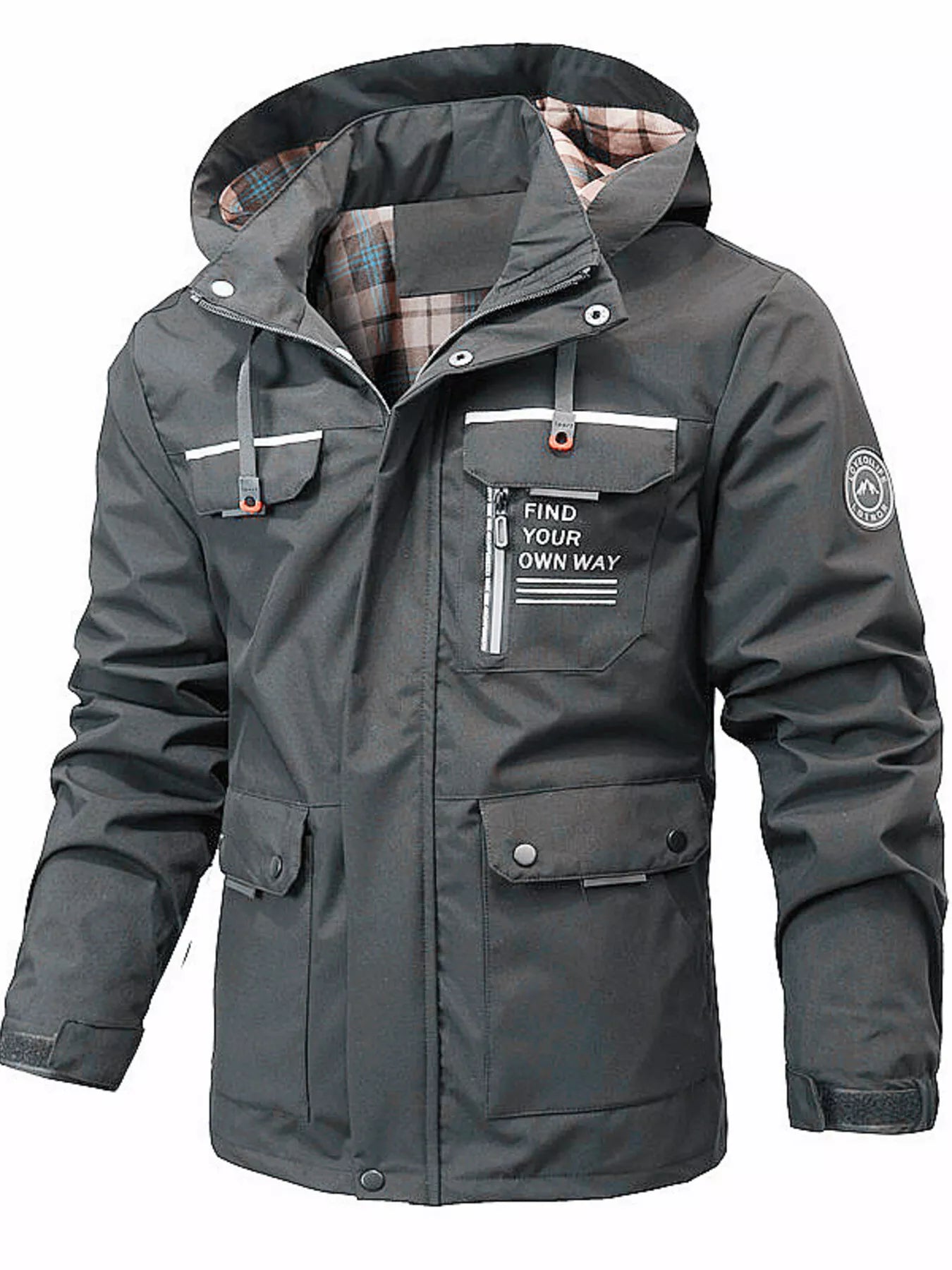 Men's Plus Size Hooded Outdoor Windproof Coat - cas7m
