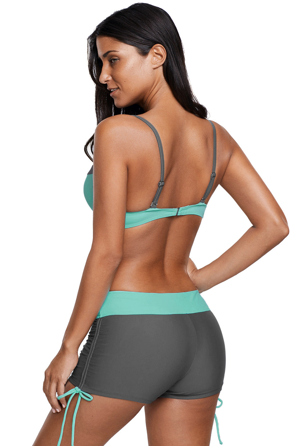 Mint Grey Bicolor Patchwork Underwired Bikini Swimsuit - cas7m