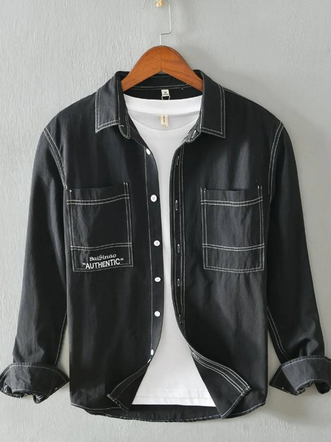 Men's Plus Size Button Up Long Sleeve Shirt - cas7m