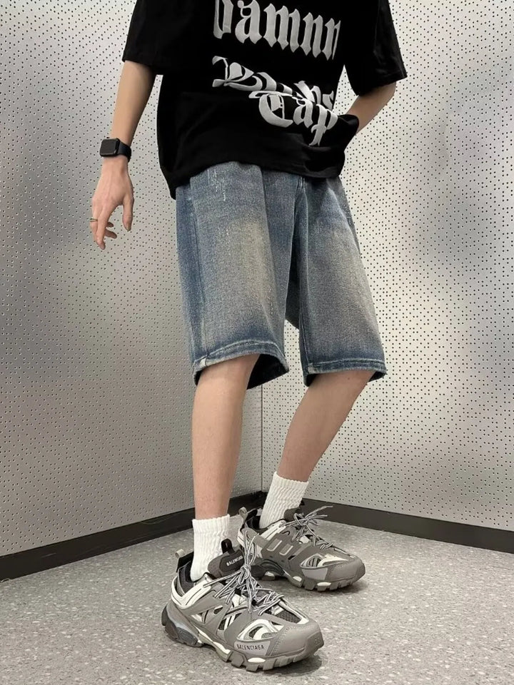 Men's Full Size Vintage Wash Denim Shorts Plus Size - cas7m