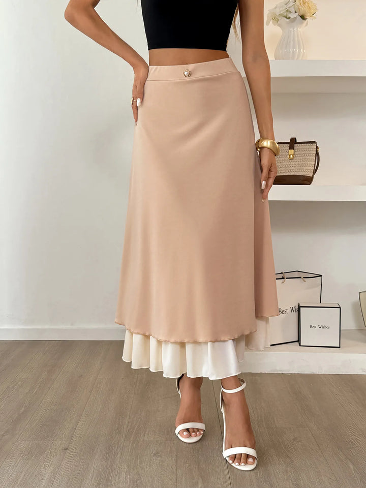 Layered Midi Skirt with Contrast Hem Detail - cas7m