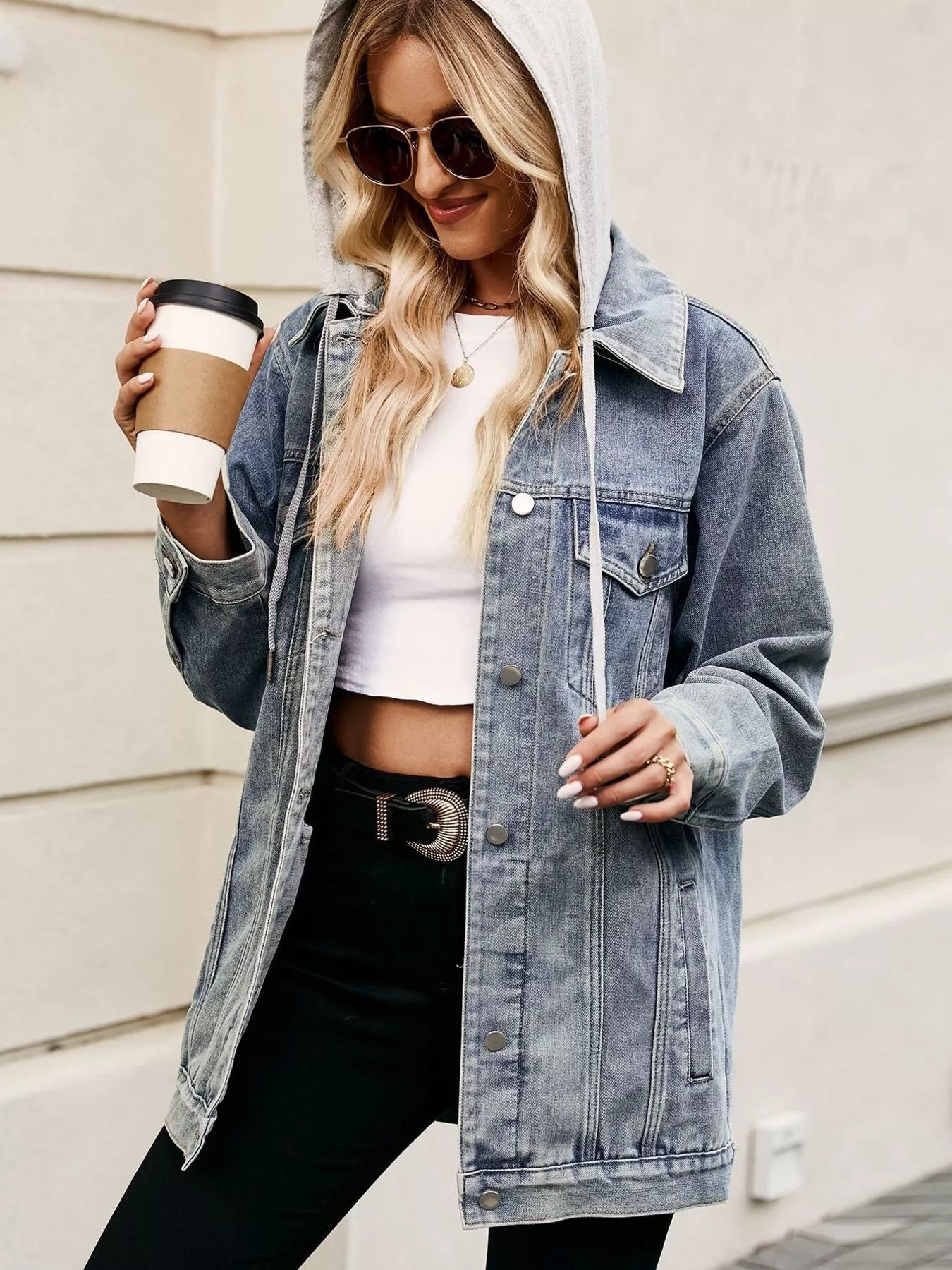 Button Up Long Sleeve Denim Jacket - cas7m