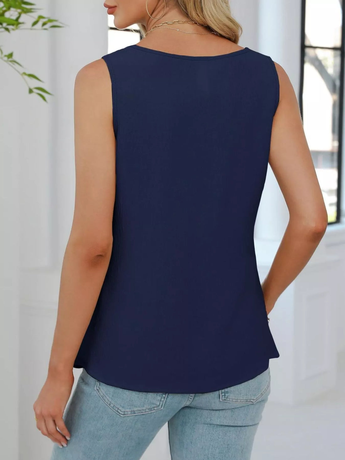 V-Neck Pleated Tank - cas7m