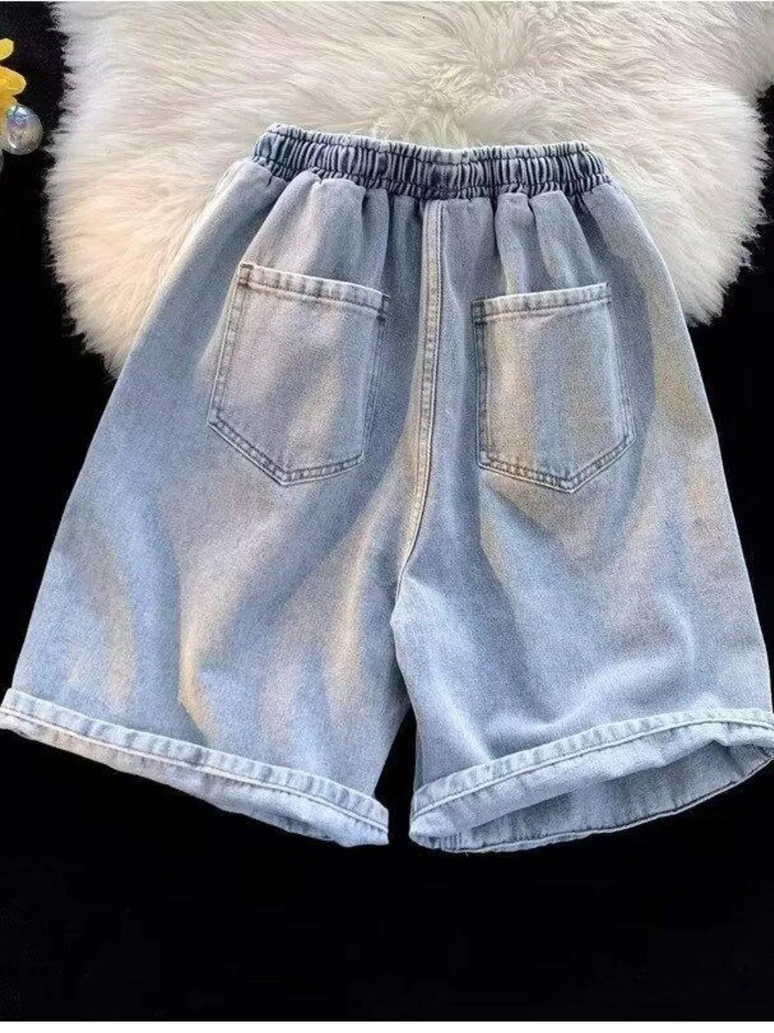 Men's Full Size Elastic Waist Washed Denim Shorts Plus Size - cas7m