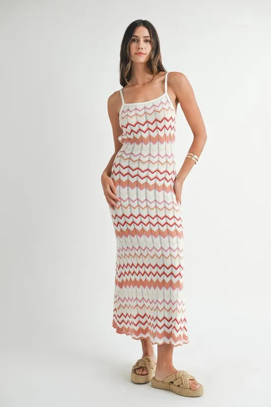 MABLE Lightweight Pointelle Chevron Knit Maxi Dress - cas7m