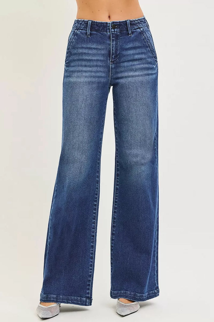 RISEN High Rise Wide Leg Slanted Pocket Jeans - cas7m